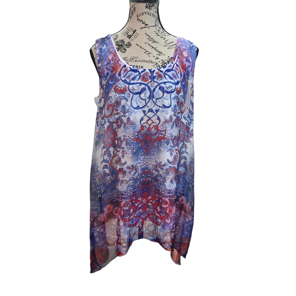 Apt 9 Women XL Tank Top Sheer Chiffon Paisley Medallion Lace Trim Sharkbite...
